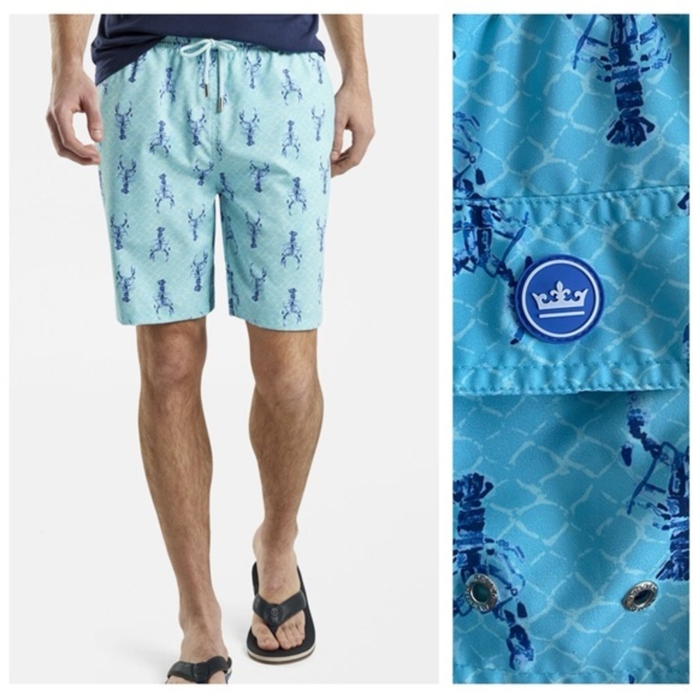 Peter Millar Blue Lobster Trap 7” Swim Trunks Shorts L